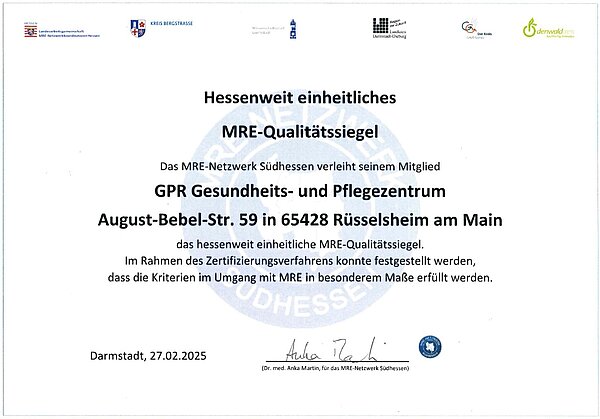MRE-Qualitätssiegel des MRE-Netzwerkes Südhessen