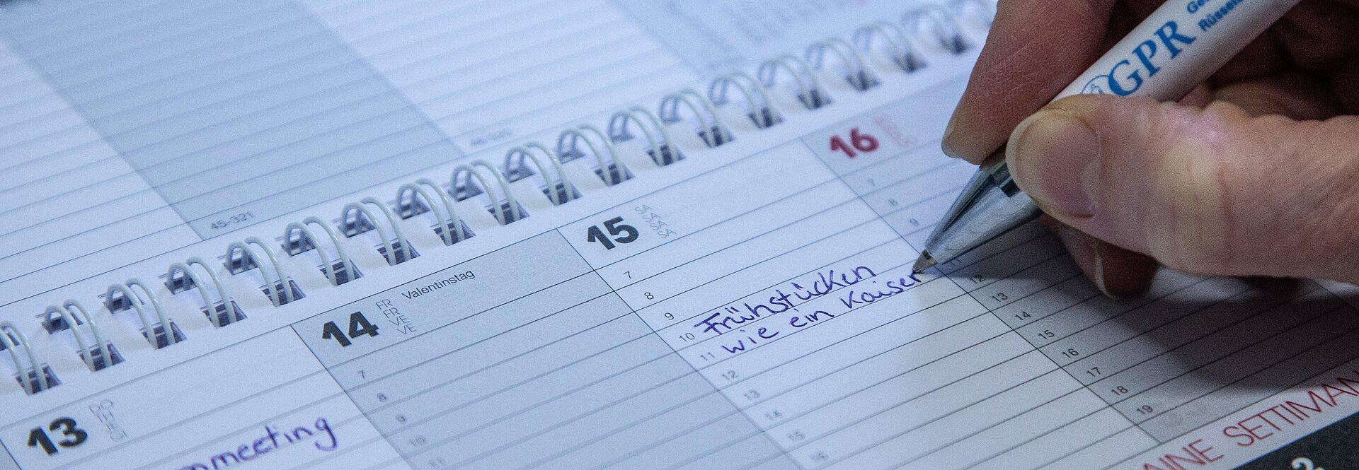 Ansicht eines Tischkalenders mit Eintrag