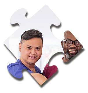 Puzzleteil mit zwei Pflegern