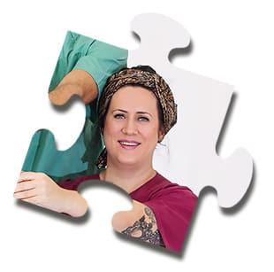 Puzzleteil mit Mitarbeiterin der Pflege